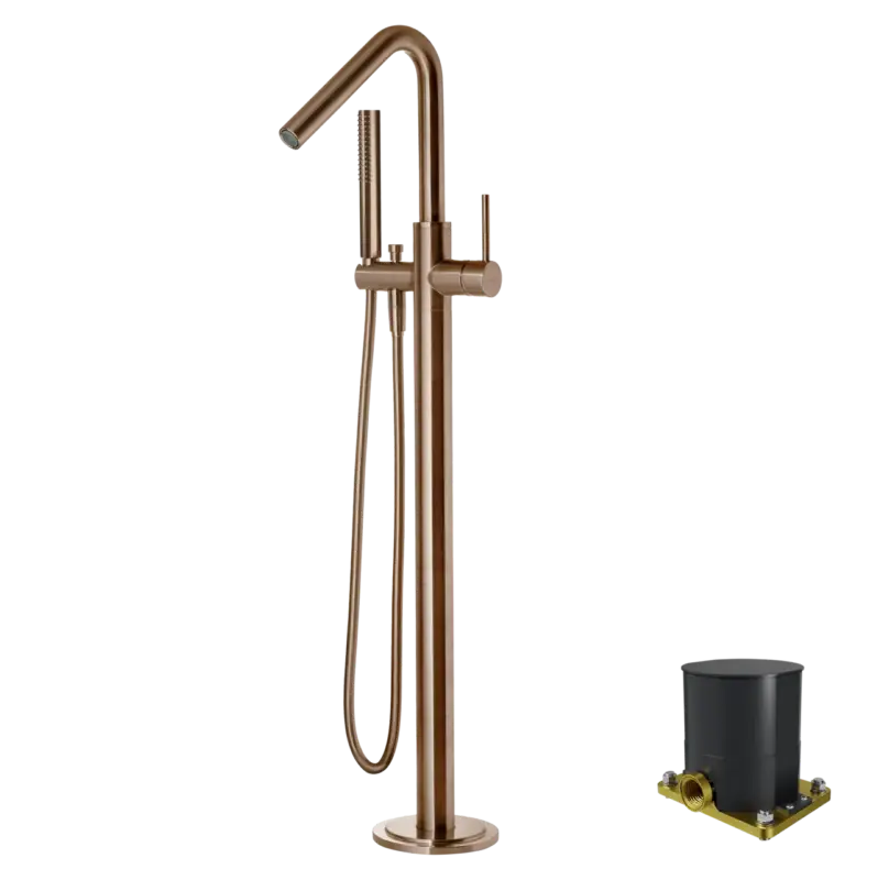 Blaufoss Round Move freistehende Badewannenarmatur: Brushed Rosegold, mit Brausekopf Highlight