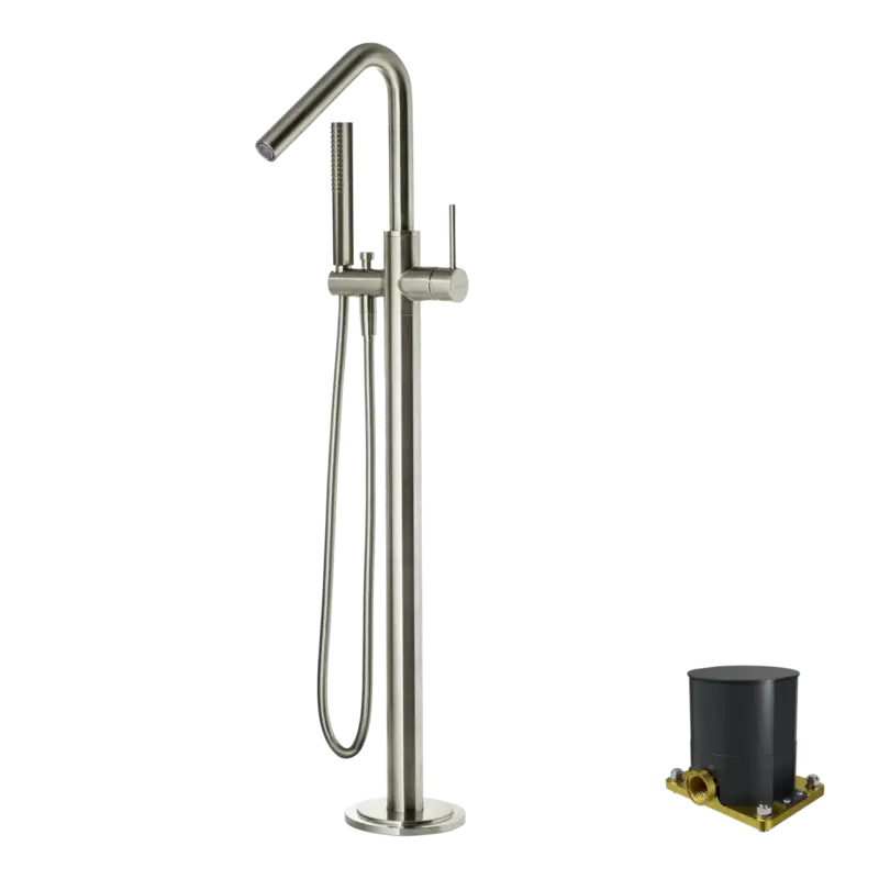 Blaufoss Round Move freistehende Badewannenarmatur: Brushed CoolMetal, mit Brausekopf Neu