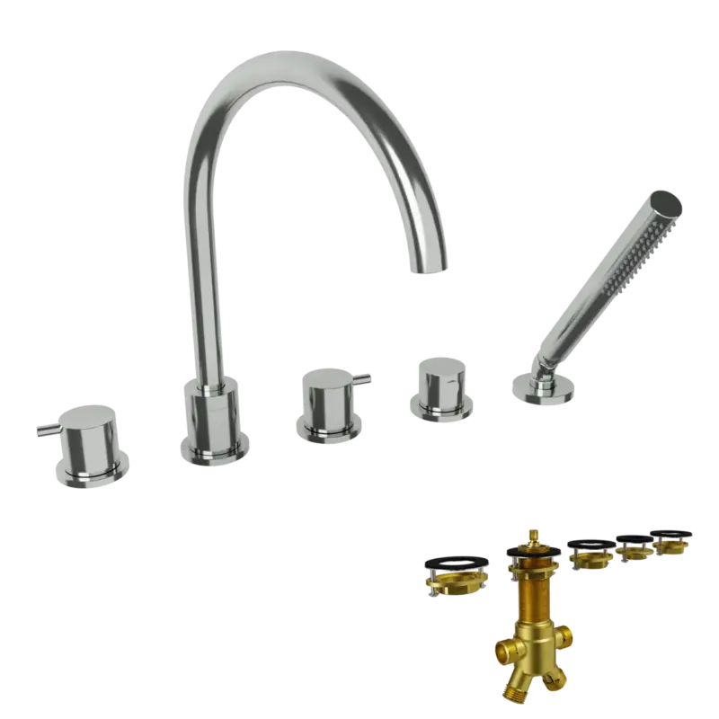 Neuheit Blaufoss Round 5-Löcher Badewannenrand-Armatur mit Brausekopf, Chrom glänzend