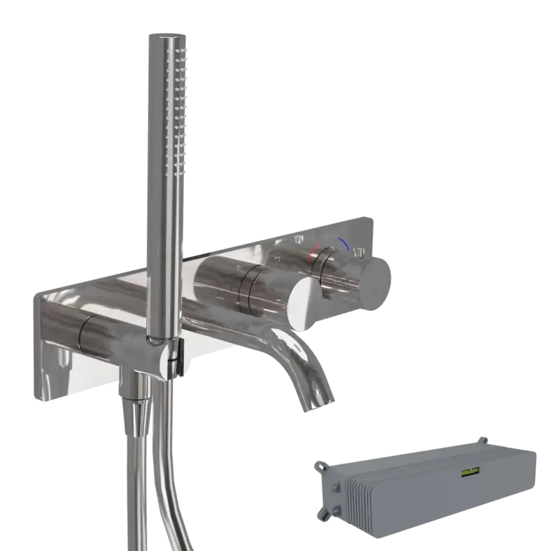 Aktuell Blaufoss Round Thermostat Unterputz Badewannenarmatur: Chrom glänzend, Einbauelement inklusive, mit Brausekopf