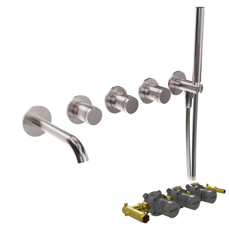 Blaufoss Pavilion Unterputz-Badewannenarmatur: Brushed Coolmetal, inkl. Handbrauseset und Einbauelement Expressversand