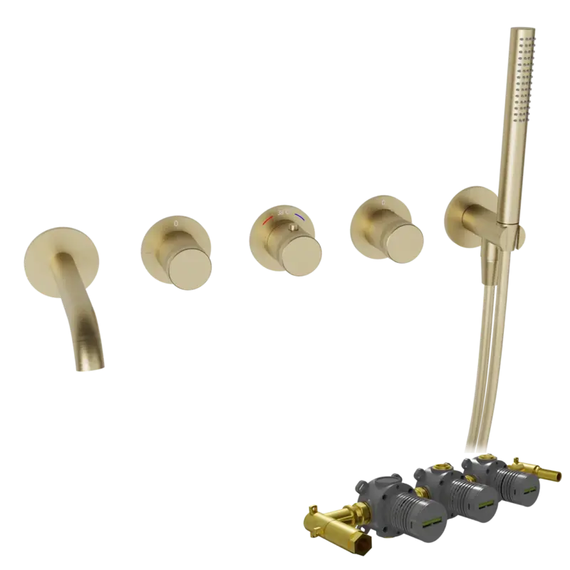 Must-Have Blaufoss Pavilion Unterputz-Badewannenarmatur: Brushed Champagne Gold, inkl. Handbrauseset und Einbauelement
