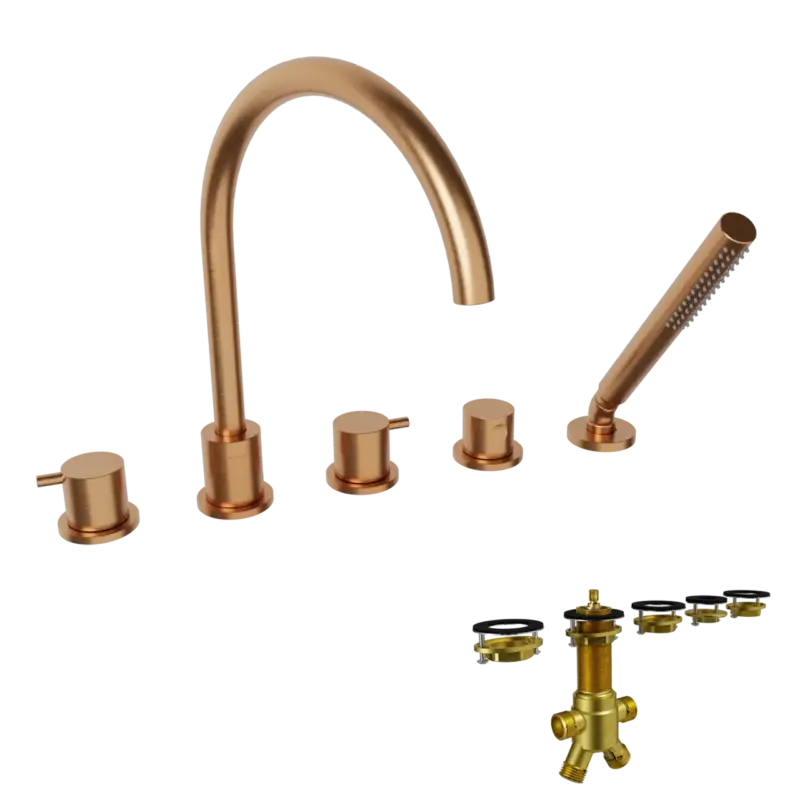 Blaufoss Round 5-Loch Badewannenrandarmatur: Brushed Rosegold, inkl. Handbrauseset Top-Preis