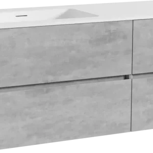 Abverkauf Storke Edge hängendes Möbelstück Set: 120 x 52 cm, Beton dunkelgrau, mit Mata Waschtisch links, Solid Surface Weiß matt