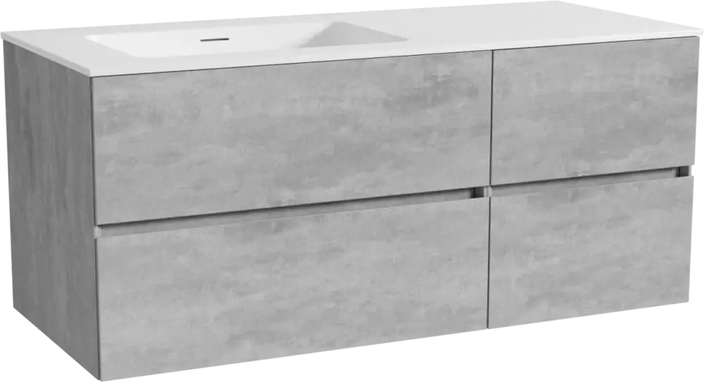 Abverkauf Storke Edge hängendes Möbelstück Set: 120 x 52 cm, Beton dunkelgrau, mit Mata Waschtisch links, Solid Surface Weiß matt