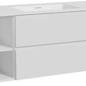 Abverkauf Storke Edge hängendes Möbelstück Set: 145 x 52 cm, Weiß glänzend, mit Mata Einzelwaschtisch, Solid Surface Weiß matt
