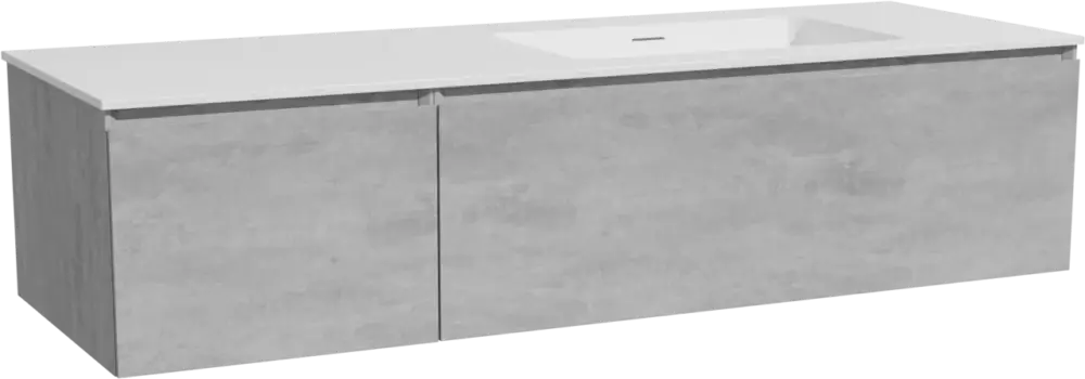 Sonderangebot Storke Edge hängendes Möbelstück Set: 150 x 52 cm, Beton dunkelgrau, mit Mata Waschtisch rechts, Solid Surface Weiß matt