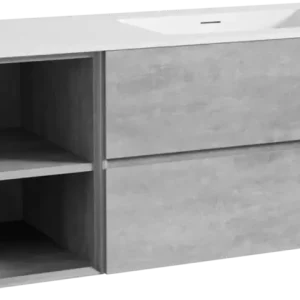 Versand Am Gleichen Tag Storke Edge hängendes Möbelstück Set: 140 x 52 cm, Beton dunkelgrau, mit Mata Waschtisch rechts, Solid Surface Weiß matt