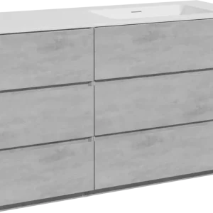 Zertifiziert Storke Edge freistehendes Möbelstück Set: 130 x 52 cm, Beton dunkelgrau, mit Mata Waschtisch rechts, Solid Surface Weiß matt