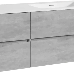Zertifiziert Storke Edge hängendes Möbelstück Set: 130 x 52 cm, Beton dunkelgrau, mit Mata Waschtisch rechts, Solid Surface Weiß matt