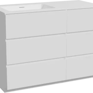 Top-Seller Storke Edge freistehendes Möbelstück Set: 110 x 52 cm, Weiß matt, mit Mata Waschtisch links, Solid Surface Weiß matt