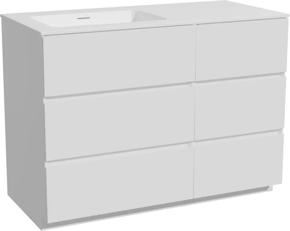 Top-Seller Storke Edge freistehendes Möbelstück Set: 110 x 52 cm, Weiß matt, mit Mata Waschtisch links, Solid Surface Weiß matt
