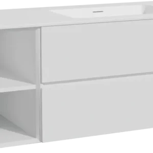 Top-Seller Storke Edge hängendes Möbelstück Set: 130 x 52 cm, Weiß matt, mit Mata Waschtisch rechts, Solid Surface Weiß matt