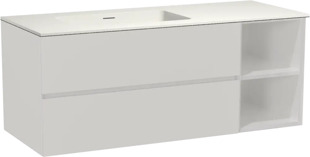 Angebot Storke Edge hängendes Möbelstück Set: 130 x 52 cm, Weiß glänzend, mit Mata Waschtisch links, Solid Surface Weiß matt