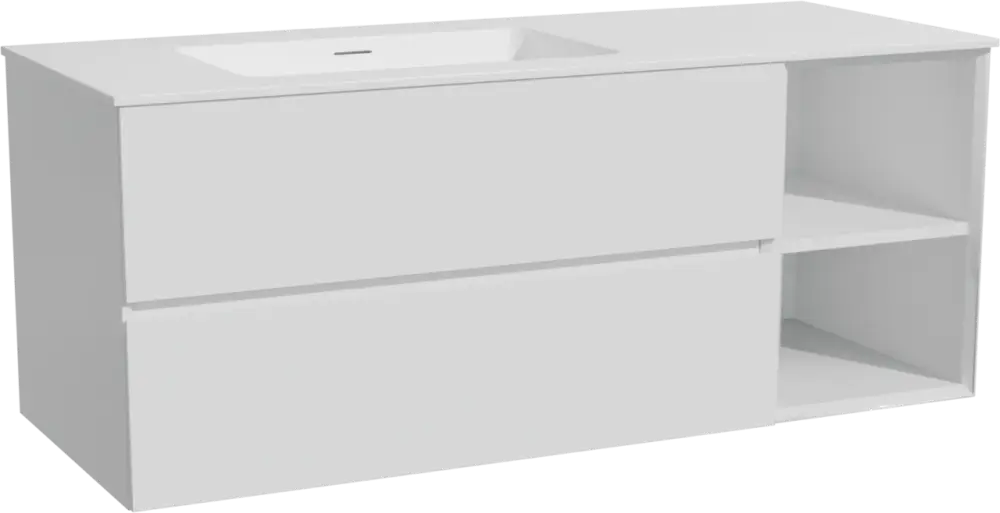 Beliebt Storke Edge hängendes Möbelstück Set: 130 x 52 cm, Weiß matt, mit Mata Waschtisch links, Solid Surface Weiß matt