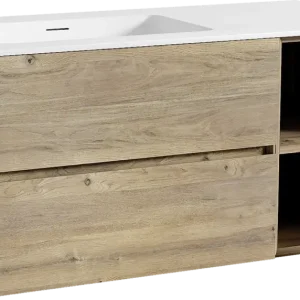 Top-Seller Storke Edge hängendes Möbelstück Set: 110 x 52 cm, Rohe Eiche, mit Mata Waschtisch links, Solid Surface Weiß matt