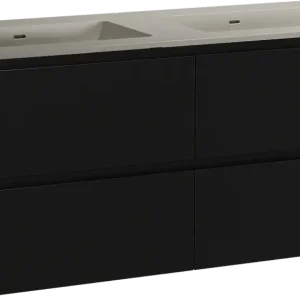 Neue Kollektion Storke Seda hängendes Möbelstück Set: 130 x 52 cm, Schwarz matt, mit Diva Doppelwaschtisch, Top Solid Seidengrau