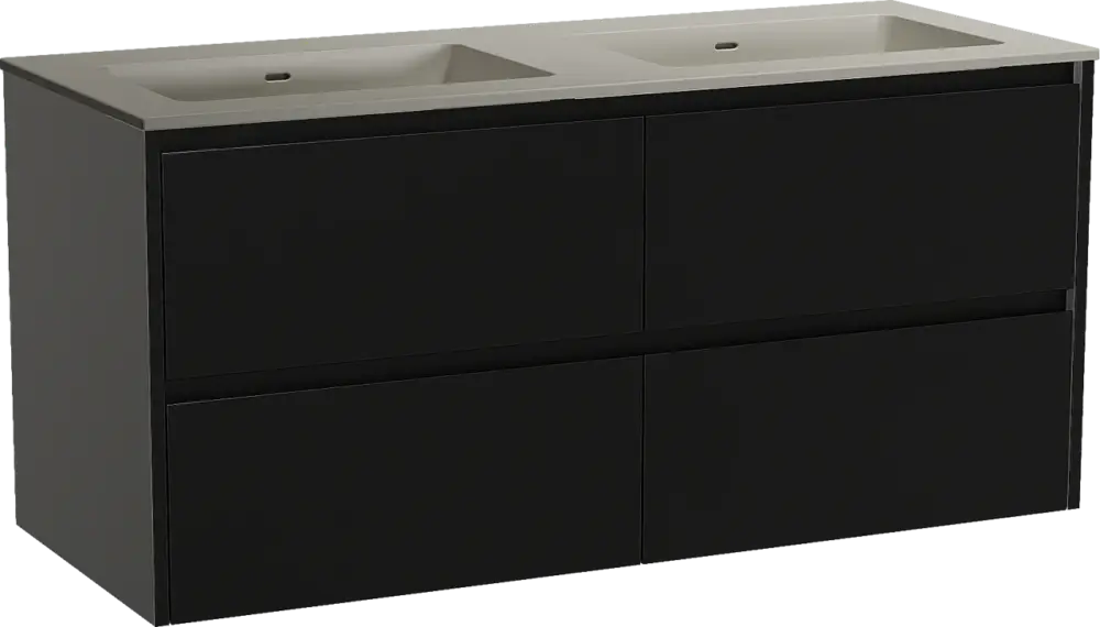 Neue Kollektion Storke Seda hängendes Möbelstück Set: 130 x 52 cm, Schwarz matt, mit Diva Doppelwaschtisch, Top Solid Seidengrau