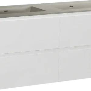 Storke Seda hängendes Möbelstück Set: 130 x 52 cm, Weiß matt, mit Diva Doppelwaschtisch, Top Solid Seidengrau Mega-Angebot