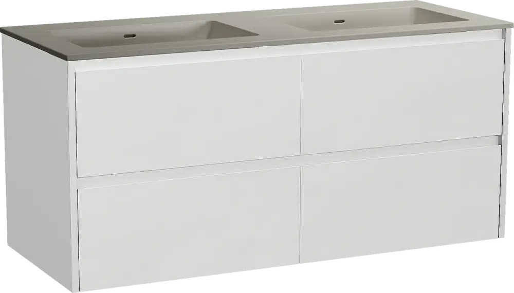 Storke Seda hängendes Möbelstück Set: 130 x 52 cm, Weiß matt, mit Diva Doppelwaschtisch, Top Solid Seidengrau Mega-Angebot