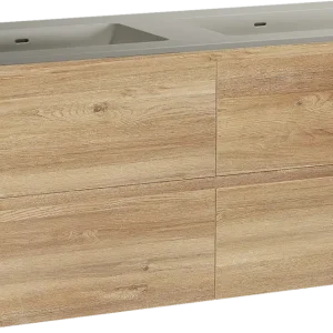 Beliebt Storke Seda hängendes Möbelstück Set: 130 x 52 cm, Rohe Eiche, mit Diva Doppelwaschtisch, Top Solid Seidengrau