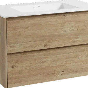 Top-Preis Storke Seda hängendes Möbelstück Set: 95 x 52 cm, Rohe Eiche, mit Mata Einzelwaschtisch, Solid Surface Weiß matt