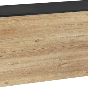 Zertifiziert Storke Seda hängendes Möbelstück Set: 120 x 52 cm, Rohe Eiche, mit Panton Einzel- oder Doppel Waschtischplatte, Pulverbeschichtetes MDF Schwarz matt