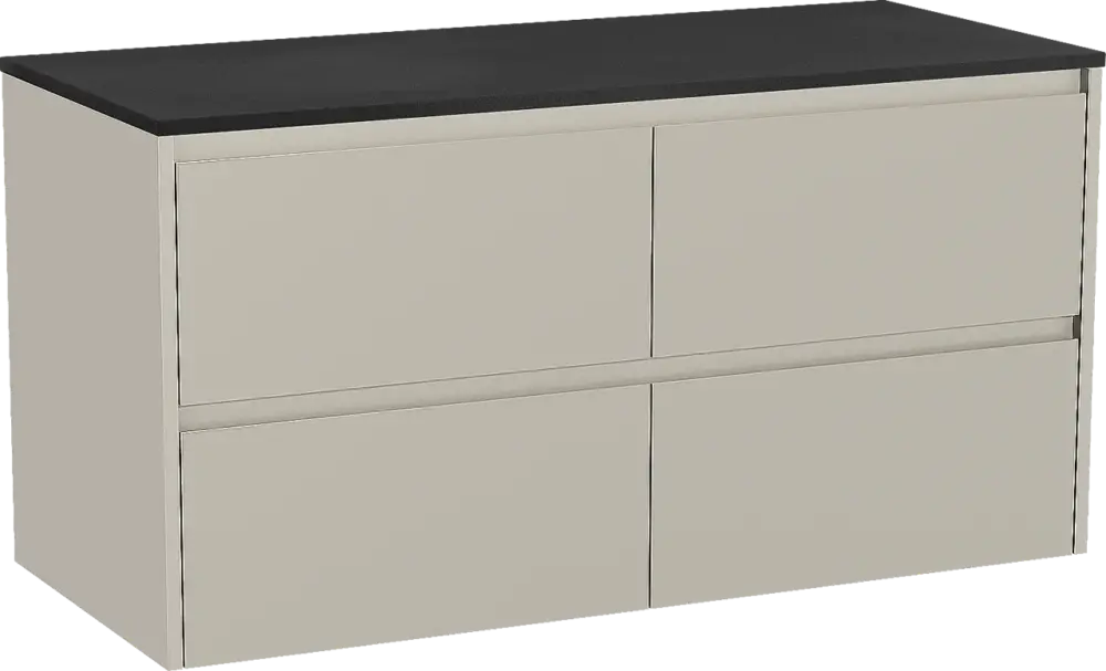 Storke Seda hängendes Möbelstück Set: 120 x 52 cm, Seidengrau, mit Panton Einzel- oder Doppel Waschtischplatte, Pulverbeschichtetes MDF Schwarz matt Bestpreis