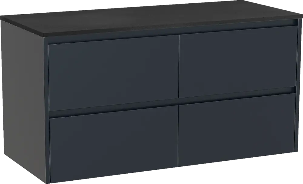 Storke Seda hängendes Möbelstück Set: 120 x 52 cm, Nachtblau, mit Panton Einzel- oder Doppel Waschtischplatte, Pulverbeschichtetes MDF Schwarz matt Zertifiziert