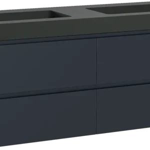 Top-Preis Storke Seda hängendes Möbelstück Set: 150 x 52 cm, Nachtblau, mit Scuro High Doppelwaschtisch, Quarz Schwarz matt