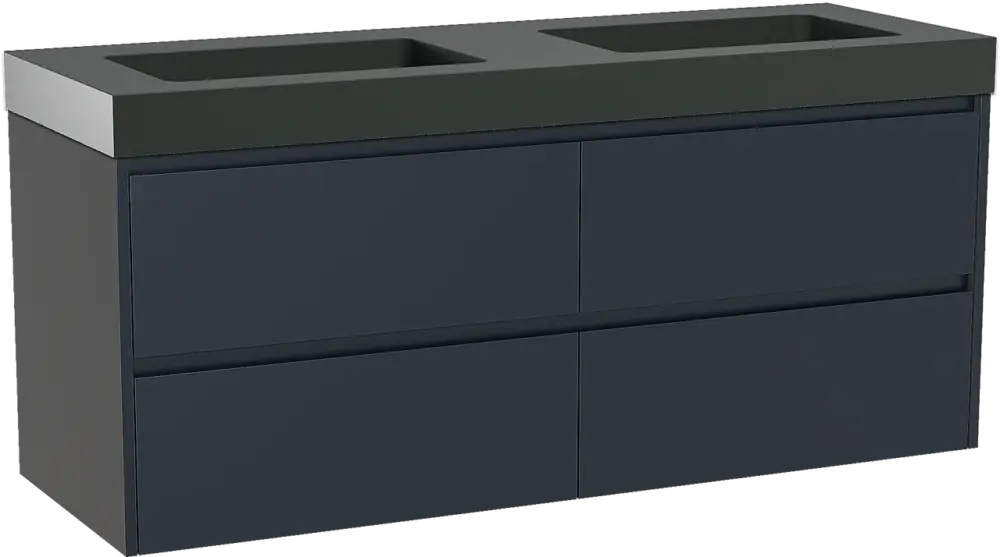 Top-Preis Storke Seda hängendes Möbelstück Set: 150 x 52 cm, Nachtblau, mit Scuro High Doppelwaschtisch, Quarz Schwarz matt