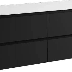 Top-Seller Storke Seda hängendes Möbelstück Set: 150 x 52 cm, Schwarz matt, mit Tavola Einzel- oder Doppel Waschtischplatte, Solid Surface Weiß matt
