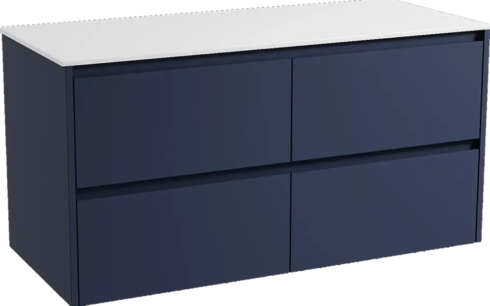 Storke Seda hängendes Möbelstück Set: 120 x 52 cm, Nachtblau, mit Tavola Einzel- oder Doppel Waschtischplatte, Solid Surface Weiß matt Schneller Versand