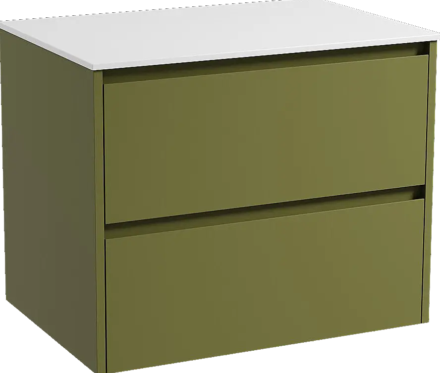 Storke Seda hängendes Möbelstück Set: 75 x 52 cm, Olivgrün, mit Tavola Einzel Waschtischplatte, Solid Surface Weiß matt Schneller Versand