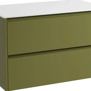 Wochenendangebot Storke Seda hängendes Möbelstück Set: 95 x 52 cm, Olivgrün, mit Tavola Einzel Waschtischplatte, Solid Surface Weiß matt