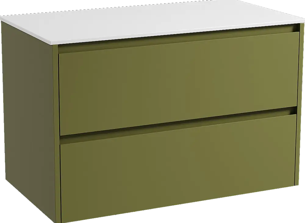 Wochenendangebot Storke Seda hängendes Möbelstück Set: 95 x 52 cm, Olivgrün, mit Tavola Einzel Waschtischplatte, Solid Surface Weiß matt