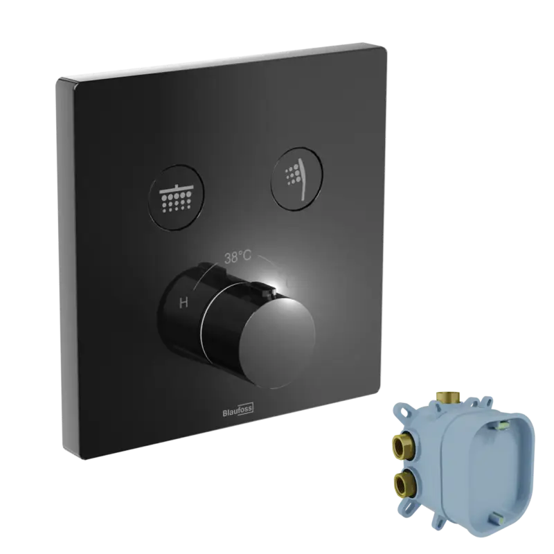 Heißes Angebot Blaufoss Smartbox Switch-Line Thermostat-Duscharmatur: Unterputz, für 2 Verbraucher, Schwarz Glänzend, Einbauelement inklusive