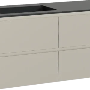 Top-Seller Storke Seda hängendes Möbelstück Set: 120 x 52 cm, Seidengrau, mit Scuro Waschtisch links, Quarz Schwarz matt