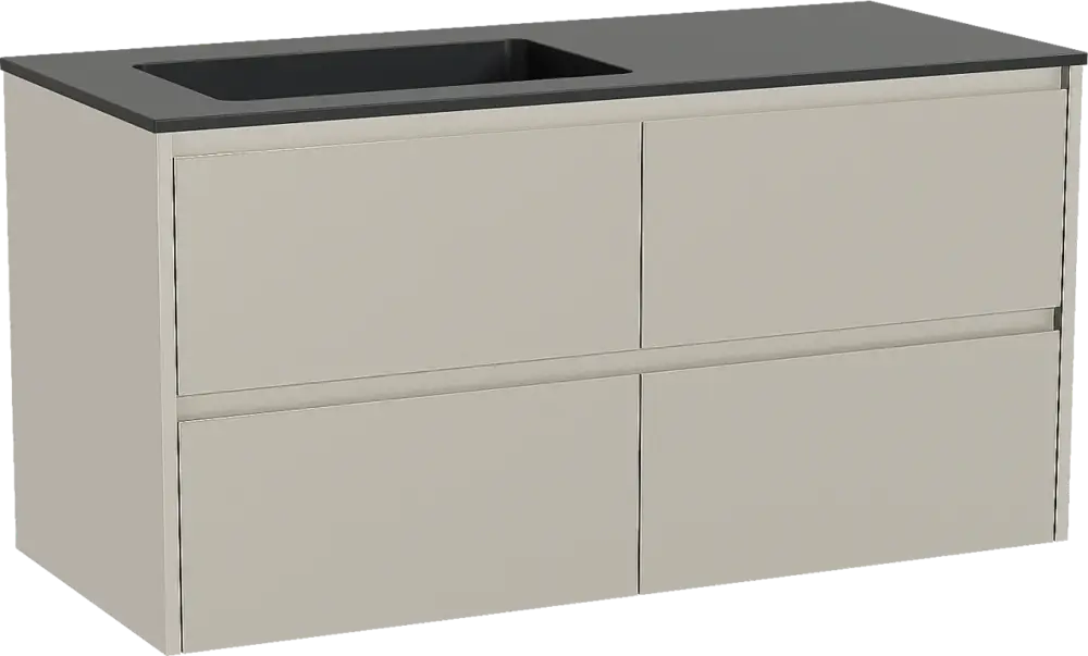 Top-Seller Storke Seda hängendes Möbelstück Set: 120 x 52 cm, Seidengrau, mit Scuro Waschtisch links, Quarz Schwarz matt