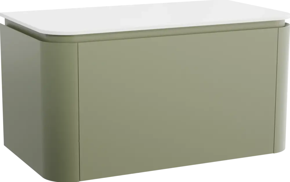 Aktuell Balmani Moon hängendes Möbelstück Set: 100 x 55 cm, Salbeigrün, mit Moon Einzel Waschtischplatte, Solid Surface Weiß matt