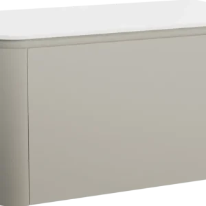 Ausverkauf Balmani Moon hängendes Möbelstück Set: 100 x 55 cm, Seidengrau, mit Moon Einzel Waschtischplatte, Solid Surface Weiß matt