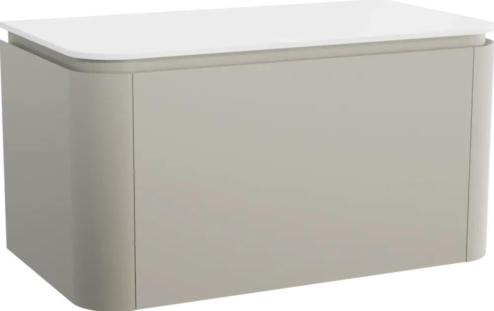 Ausverkauf Balmani Moon hängendes Möbelstück Set: 100 x 55 cm, Seidengrau, mit Moon Einzel Waschtischplatte, Solid Surface Weiß matt