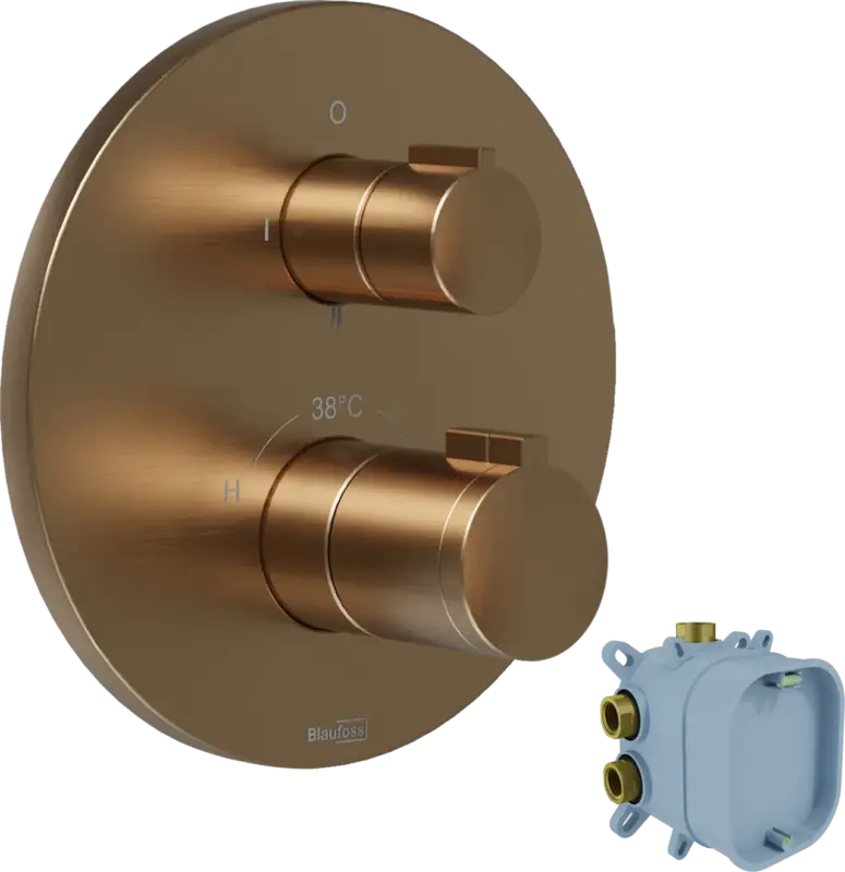 Kracherpreis Blaufoss Smartbox Round Thermostat-Duscharmatur: Unterputz, für 2 Verbraucher, Brushed Rosegold, Einbauelement inklusive