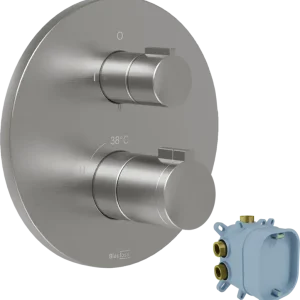 Blaufoss Smartbox Round Thermostat-Duscharmatur: Unterputz, für 2 oder 3 Verbraucher, Brushed Coolmetal, Einbauelement inklusive Neue Ware