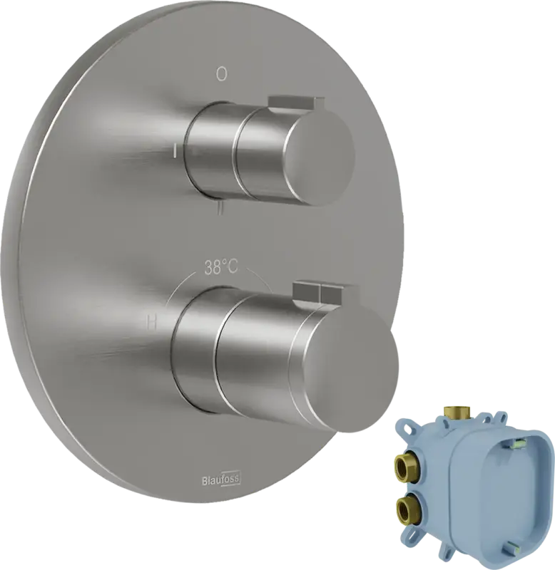 Blaufoss Smartbox Round Thermostat-Duscharmatur: Unterputz, für 2 oder 3 Verbraucher, Brushed Coolmetal, Einbauelement inklusive Neue Ware