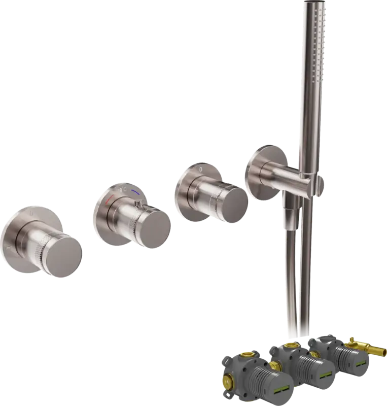 Blaufoss Pavilion Thermostat-Duscharmatur: Unterputz, Brushed Coolmetal, Einbauelement inklusive Expressversand