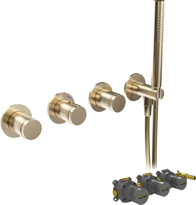 Top-Preis Blaufoss Pavilion Thermostat-Duscharmatur: Unterputz, Brushed Champagne Gold, Einbauelement inklusive