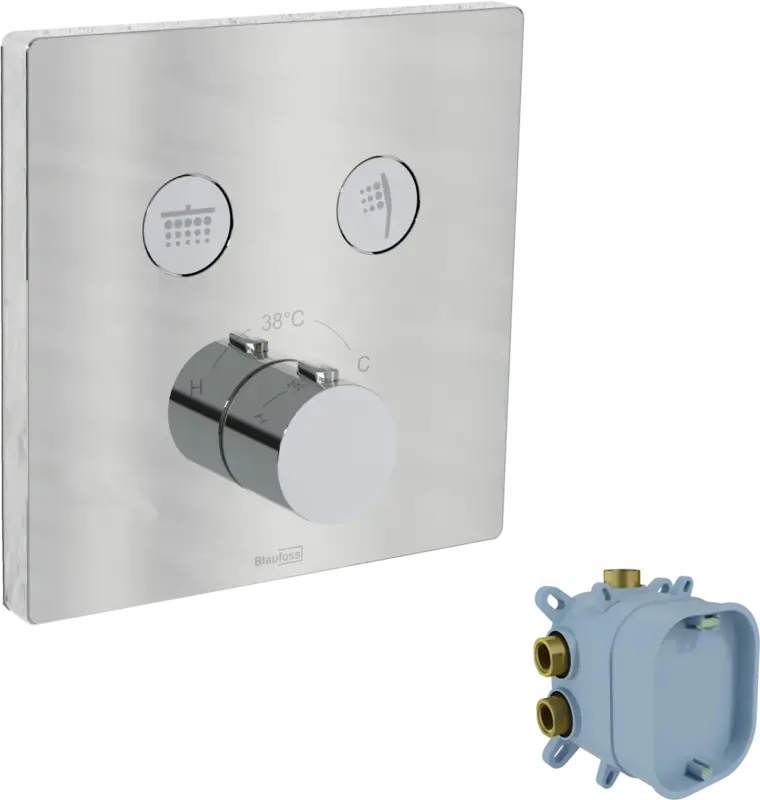 Markenware Blaufoss Switchline Thermostat-Duscharmatur: Unterputz, für 2 Verbraucher, Chrom, Einbauelement inklusive