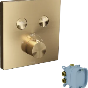 Blaufoss Smartbox Switch-Line Thermostat-Duscharmatur: Unterputz, für 2 Verbraucher, Brushed Champagne Gold, Einbauelement inklusive Super-Preis
