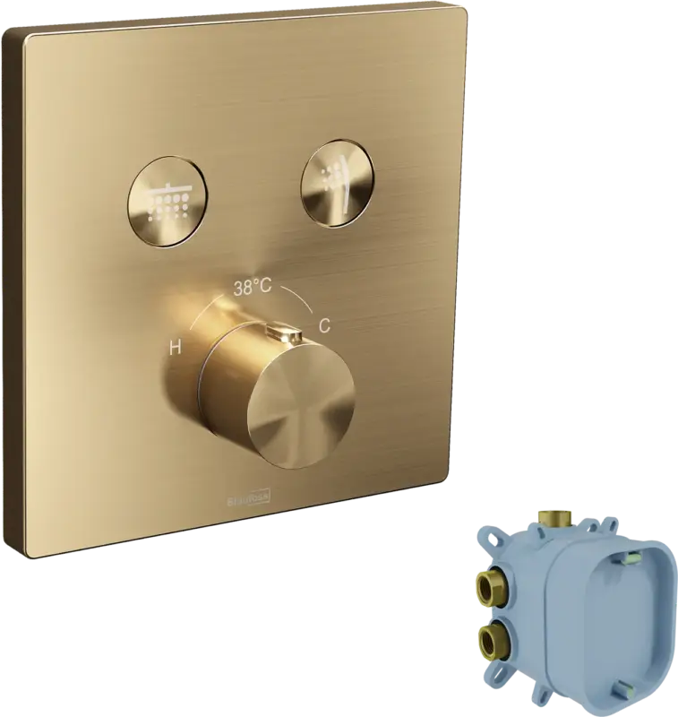 Blaufoss Smartbox Switch-Line Thermostat-Duscharmatur: Unterputz, für 2 Verbraucher, Brushed Champagne Gold, Einbauelement inklusive Super-Preis